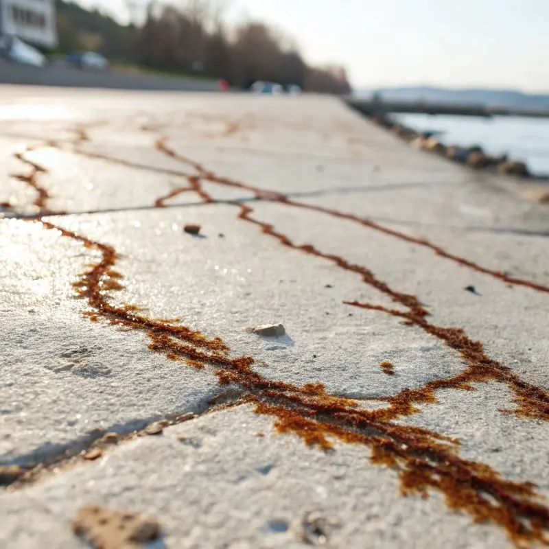 Rust stains from pink salt minerals	