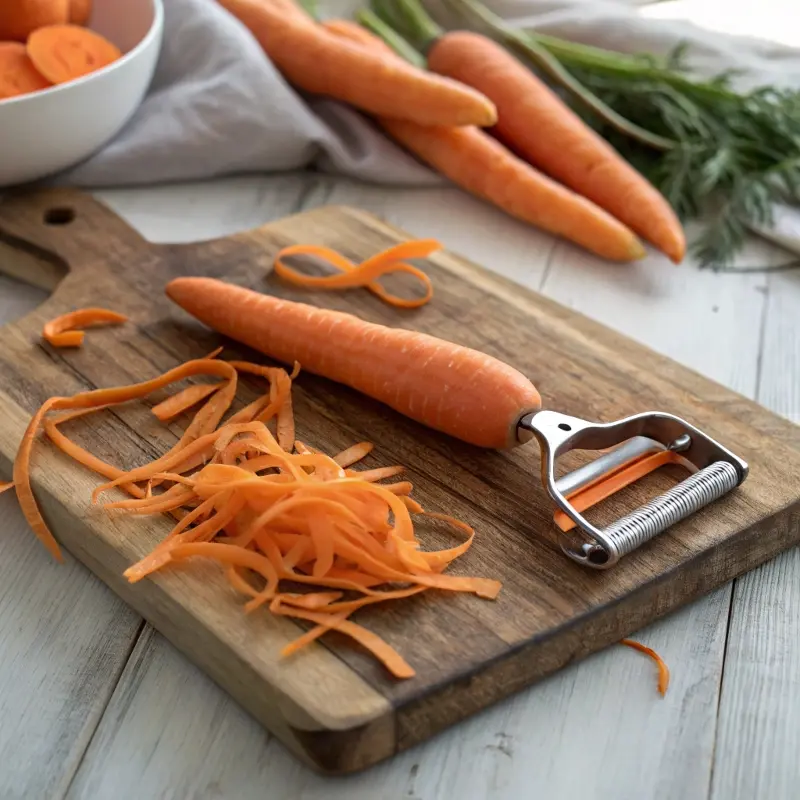 Peeling ribbon carrots with Y-peeler	