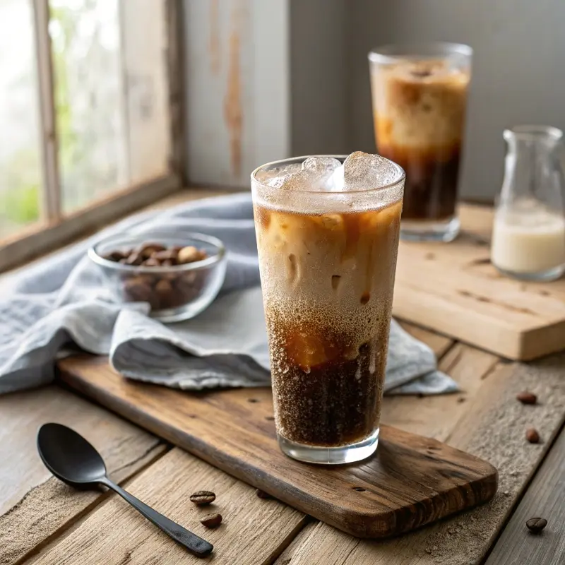 Iced cloud coffee with foam layer	