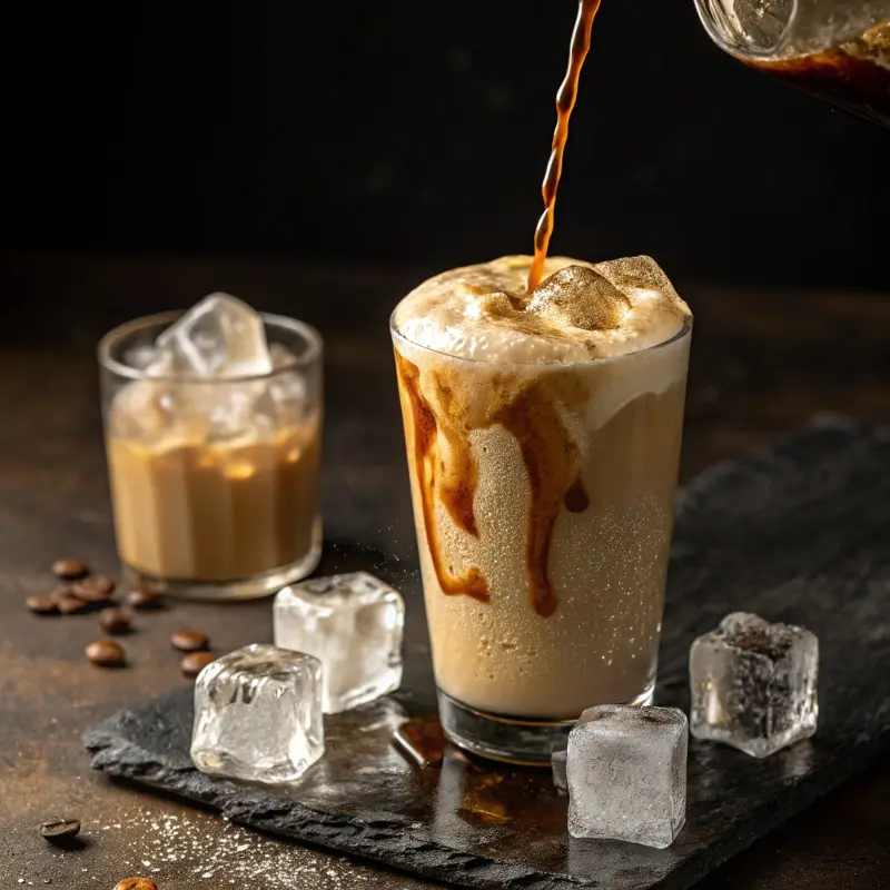 Slow-motion pour of cloud coffee foam