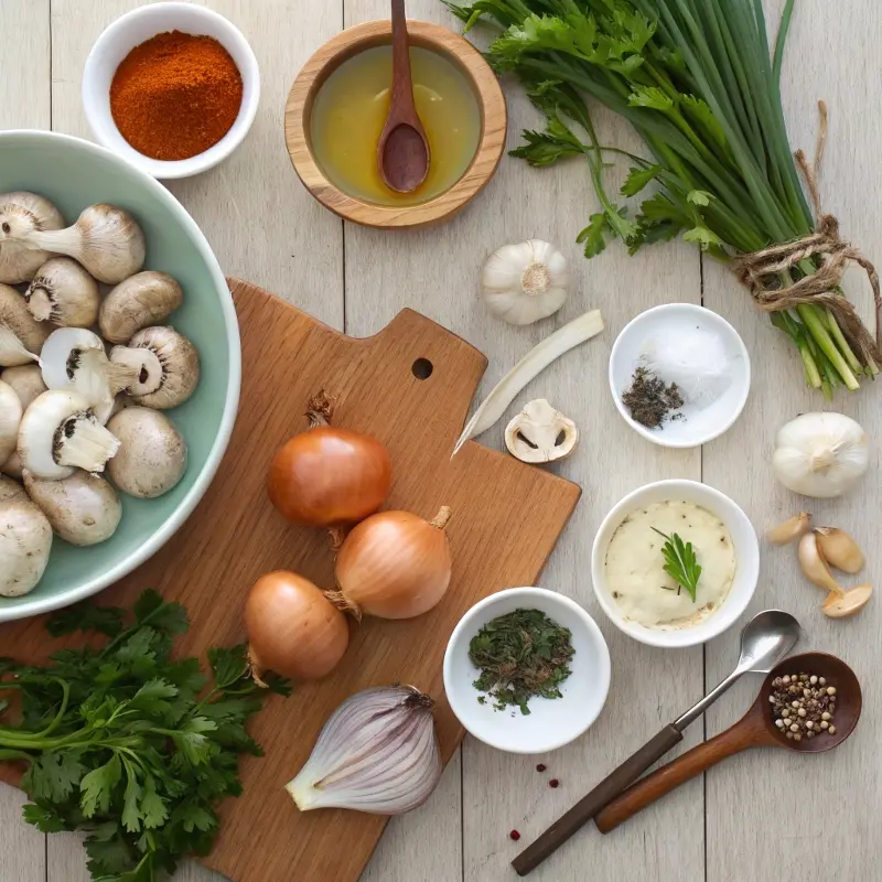 vegan mushroom recipes ingredients flatlay	