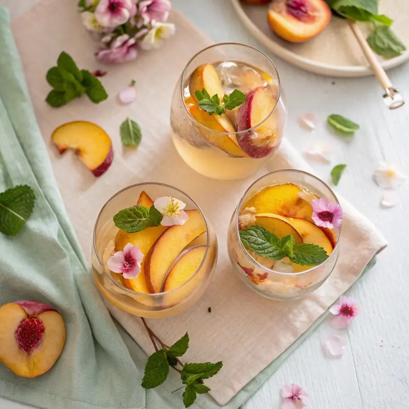Sangria with pastel summer setup	for White Peach Sangria 
