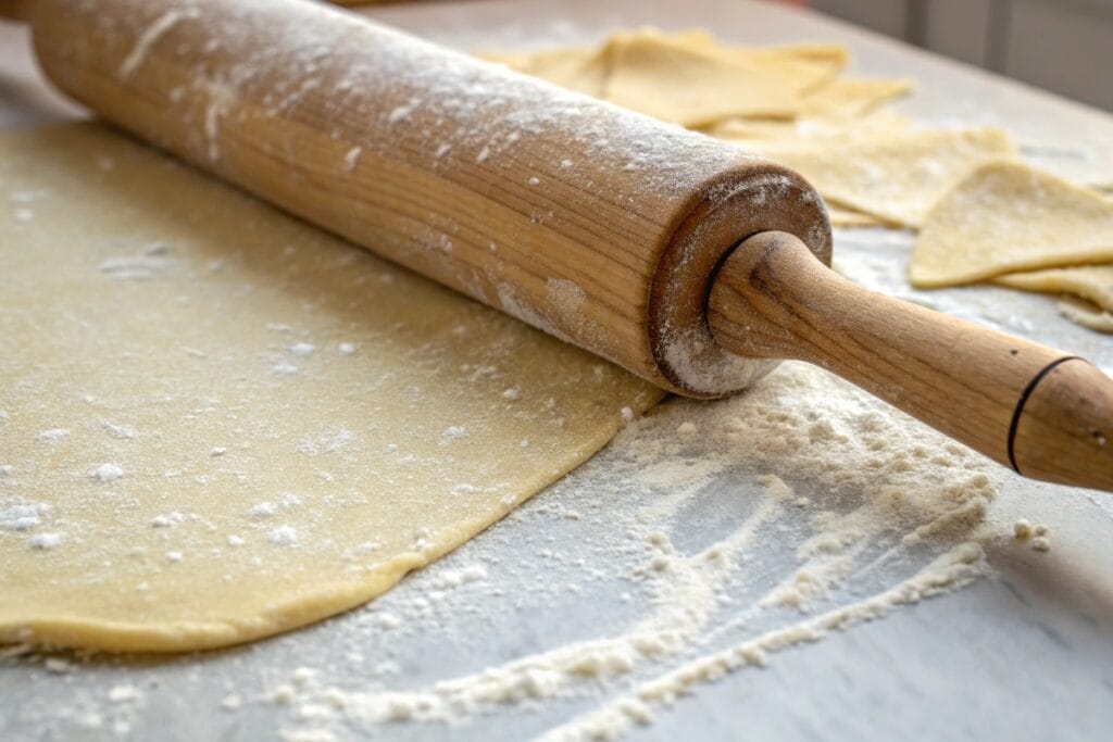Rolling out gluten free pasta recipe dough